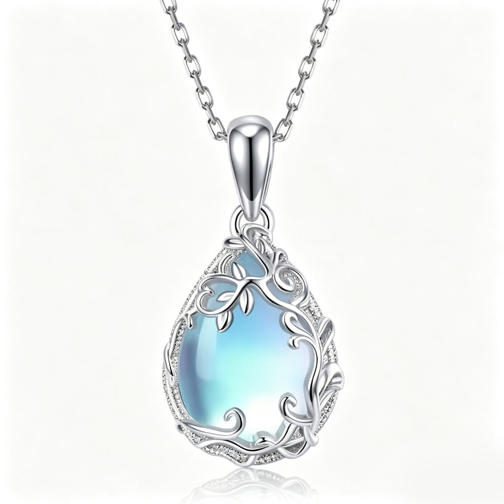 Ethereal Blue Vine Teardrop Pendant Necklace