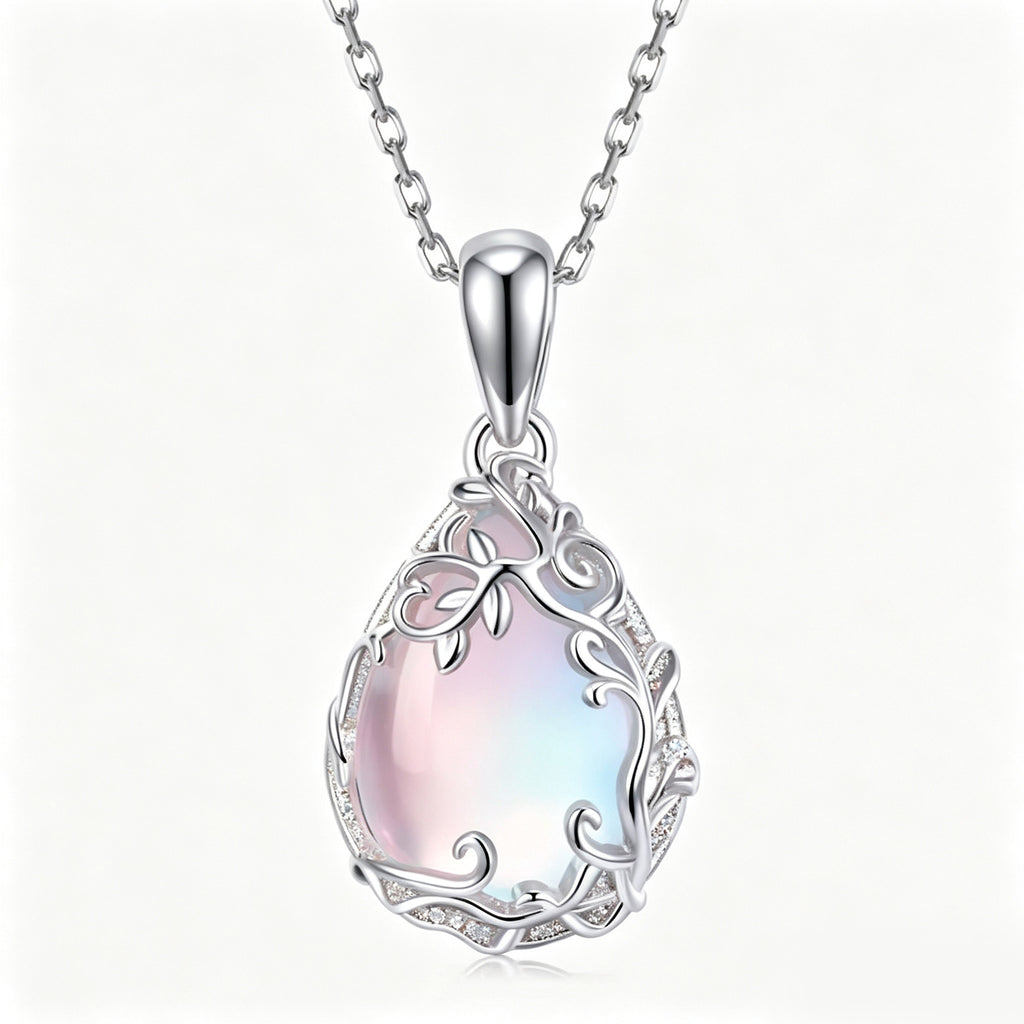 Enchanted Opal Vine Teardrop Pendant Necklace