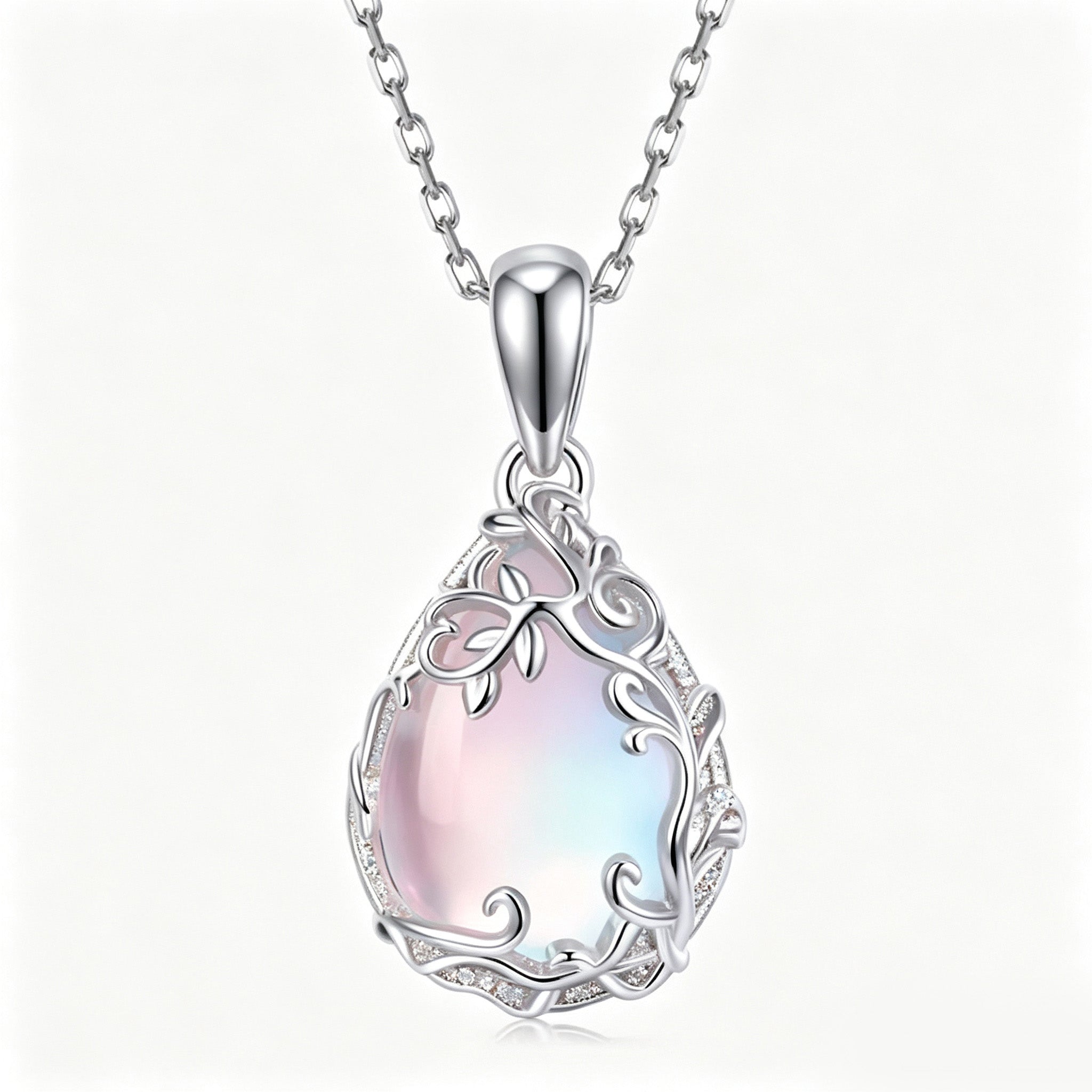 Enchanted Opal Vine Teardrop Pendant Necklace