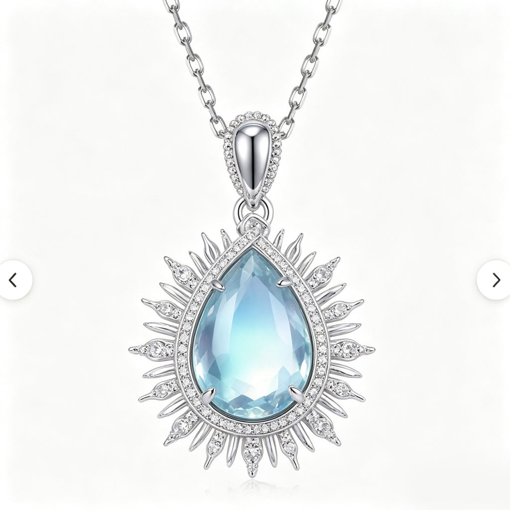 Radiant Sunburst Teardrop Crystal Pendant Necklace