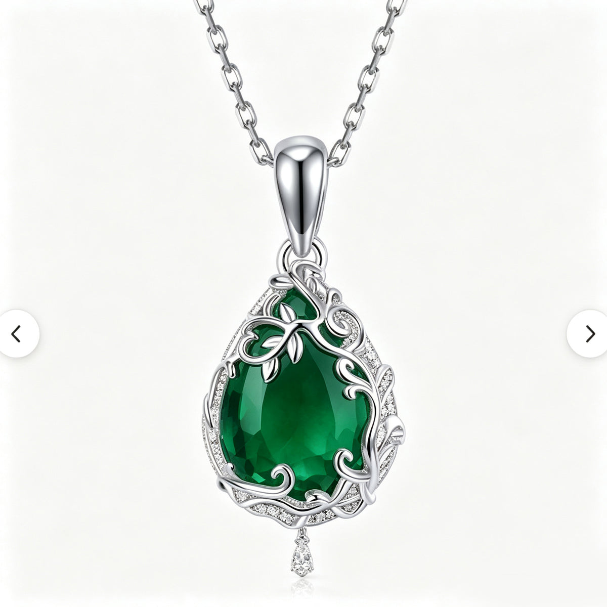 Emerald Woodland Vine Teardrop Pendant Necklace
