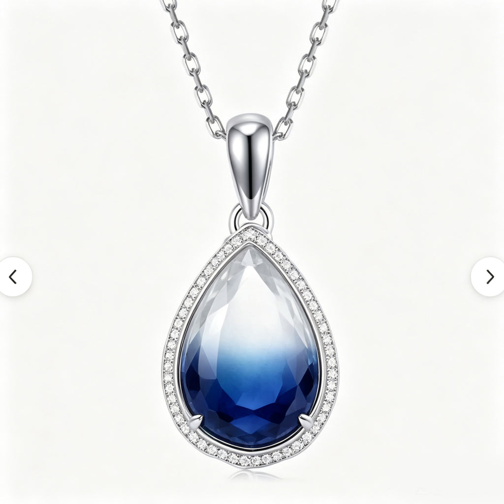 Ocean Abyss Gradient Teardrop Crystal Pendant Necklace