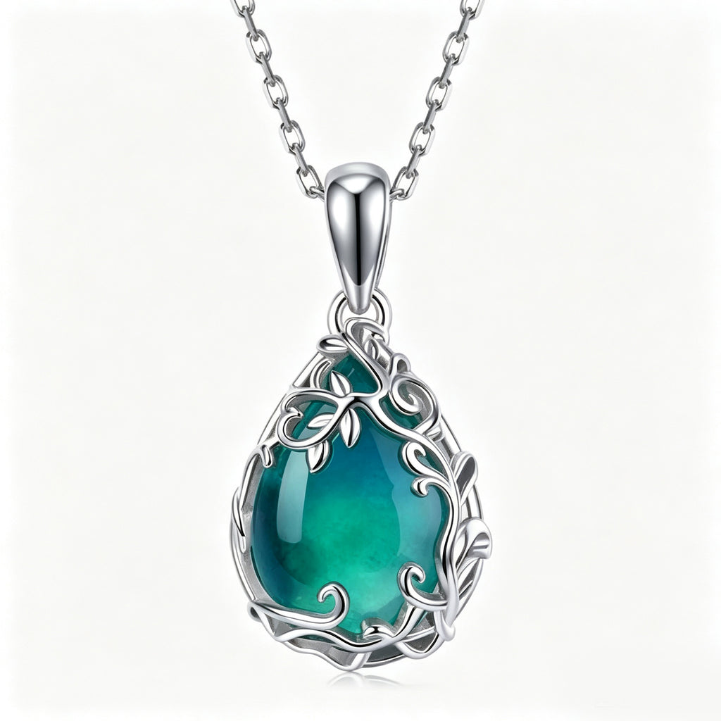 Emerald Forest Vine Teardrop Pendant Necklace