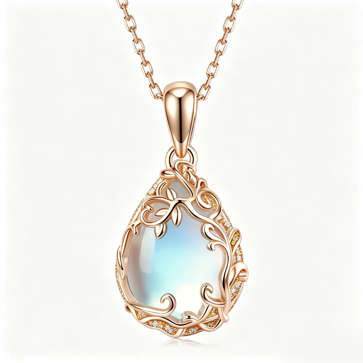 Rose Gold Opal Vine Teardrop Pendant Necklace