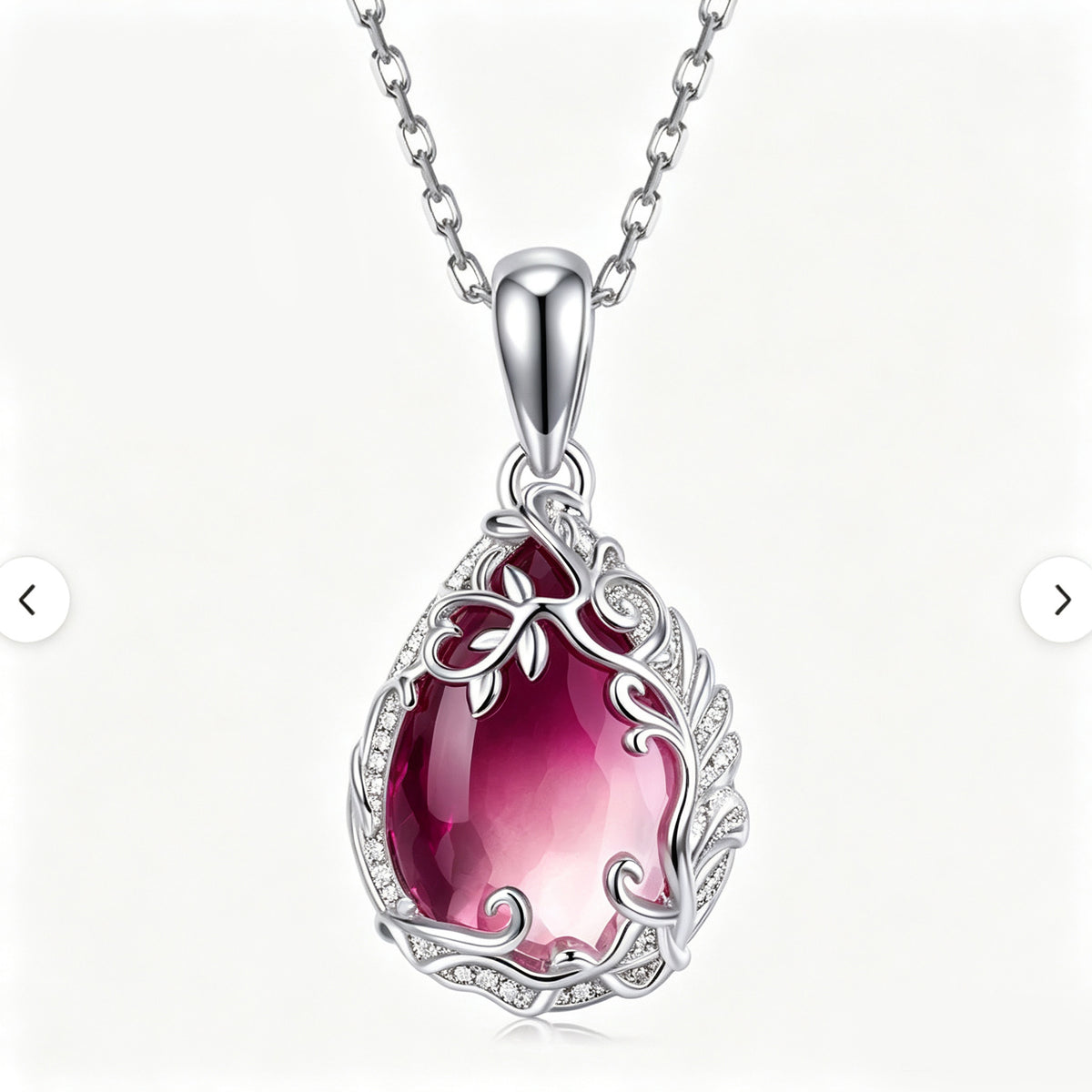 Crimson Bloom Vine Teardrop Pendant Necklace