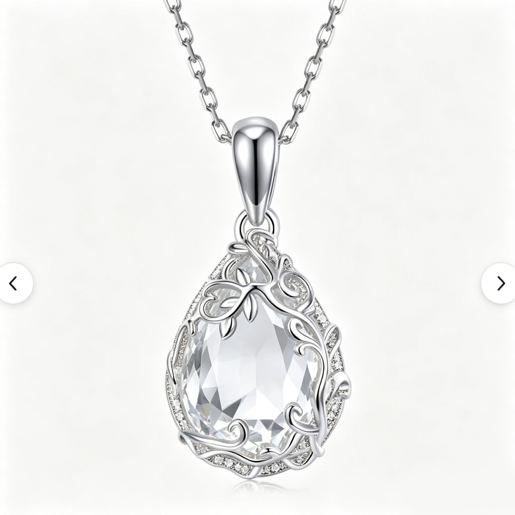 Crystal Clear Vine Teardrop Pendant Necklace