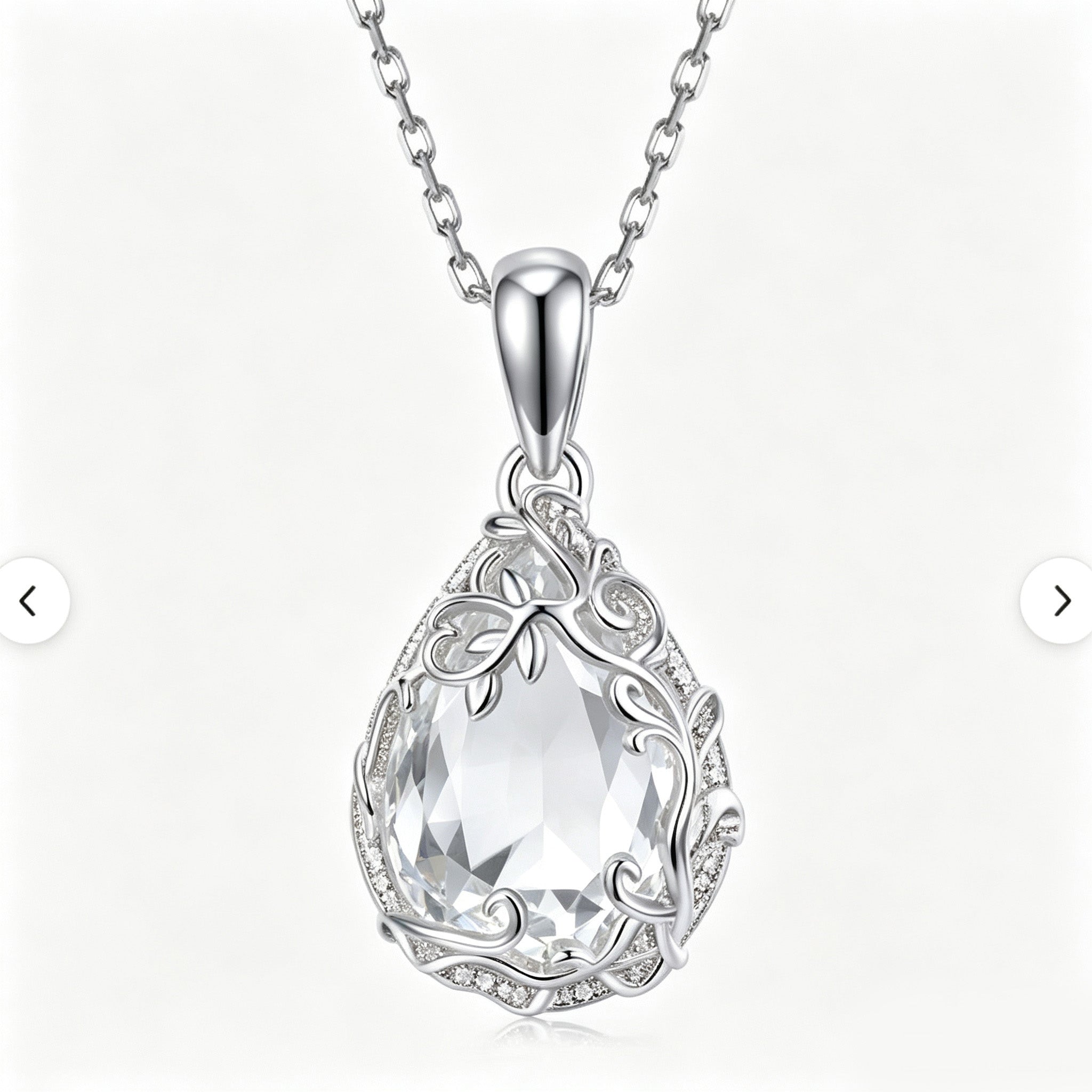 Crystal Clear Vine Teardrop Pendant Necklace