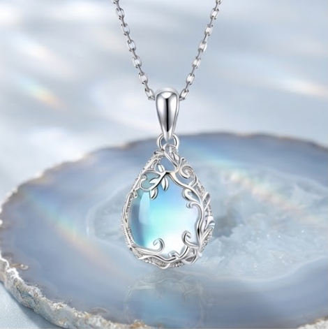 Ethereal Blue Vine Teardrop Pendant Necklace