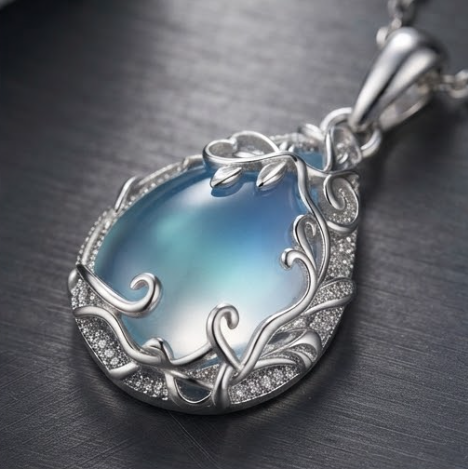 Ethereal Blue Vine Teardrop Pendant Necklace