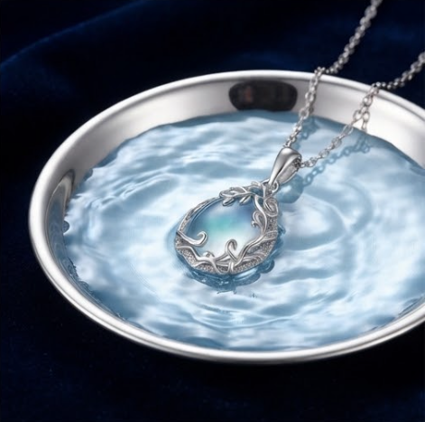 Ethereal Blue Vine Teardrop Pendant Necklace