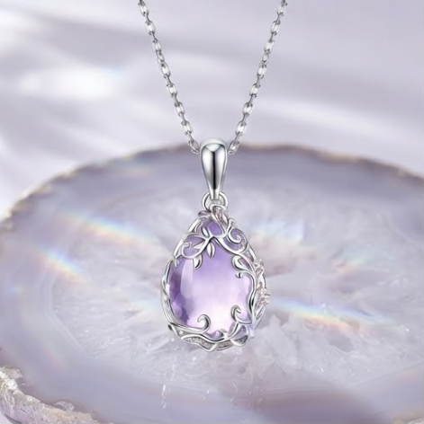 Amethyst Blossom Vine Teardrop Pendant Necklace