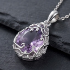 Amethyst Blossom Vine Teardrop Pendant Necklace