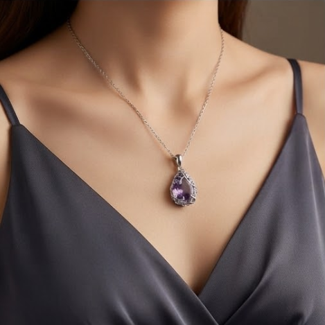 Amethyst Blossom Vine Teardrop Pendant Necklace