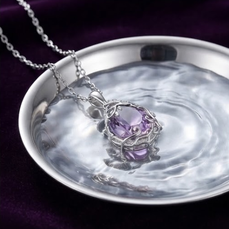 Amethyst Blossom Vine Teardrop Pendant Necklace