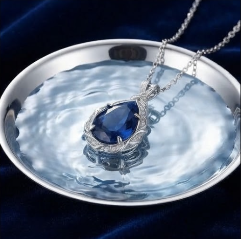 Royal Sapphire Foliate Teardrop Crystal Pendant Necklace