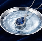 Royal Sapphire Foliate Teardrop Crystal Pendant Necklace