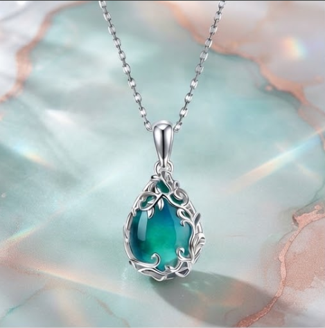 Emerald Forest Vine Teardrop Pendant Necklace