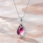 Crimson Bloom Vine Teardrop Pendant Necklace
