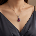 Crimson Bloom Vine Teardrop Pendant Necklace