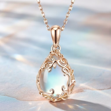 Rose Gold Opal Vine Teardrop Pendant Necklace