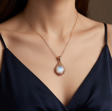 Rose Gold Opal Vine Teardrop Pendant Necklace