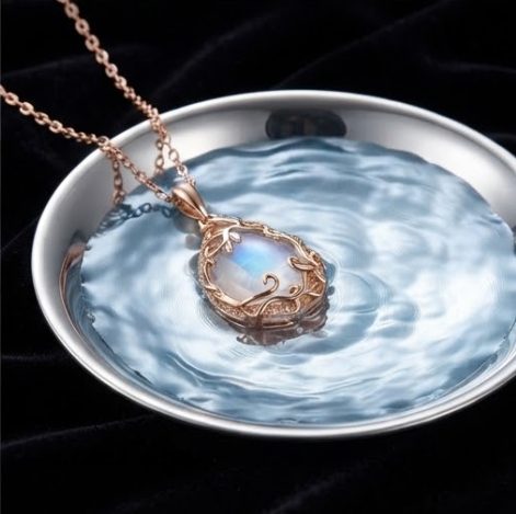 Rose Gold Opal Vine Teardrop Pendant Necklace