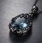 Midnight Smoke Black Vine Teardrop Pendant Necklace