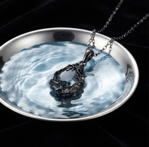 Midnight Smoke Black Vine Teardrop Pendant Necklace