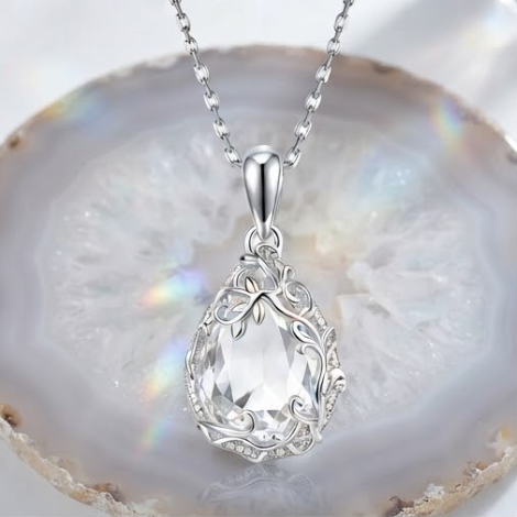 Crystal Clear Vine Teardrop Pendant Necklace