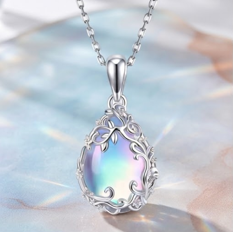 Luminescent Pastel Rainbow Vine Teardrop Pendant Necklace