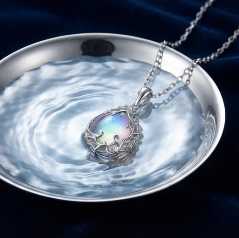 Luminescent Pastel Rainbow Vine Teardrop Pendant Necklace