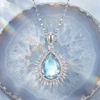 Radiant Sunburst Teardrop Crystal Pendant Necklace