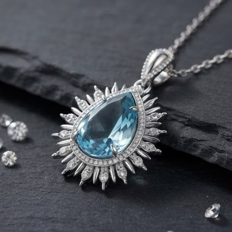 Radiant Sunburst Teardrop Crystal Pendant Necklace