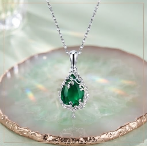 Emerald Woodland Vine Teardrop Pendant Necklace