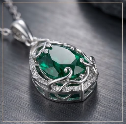 Emerald Woodland Vine Teardrop Pendant Necklace