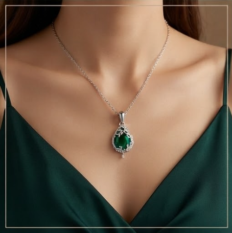 Emerald Woodland Vine Teardrop Pendant Necklace