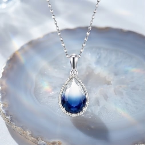 Ocean Abyss Gradient Teardrop Crystal Pendant Necklace