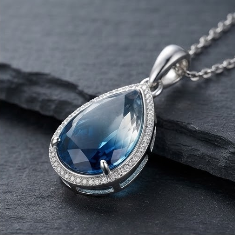 Ocean Abyss Gradient Teardrop Crystal Pendant Necklace