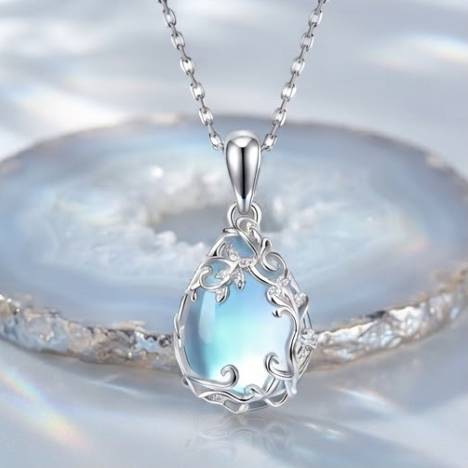Frost Blue Vine Teardrop Pendant Necklace