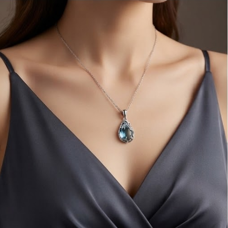Frost Blue Vine Teardrop Pendant Necklace